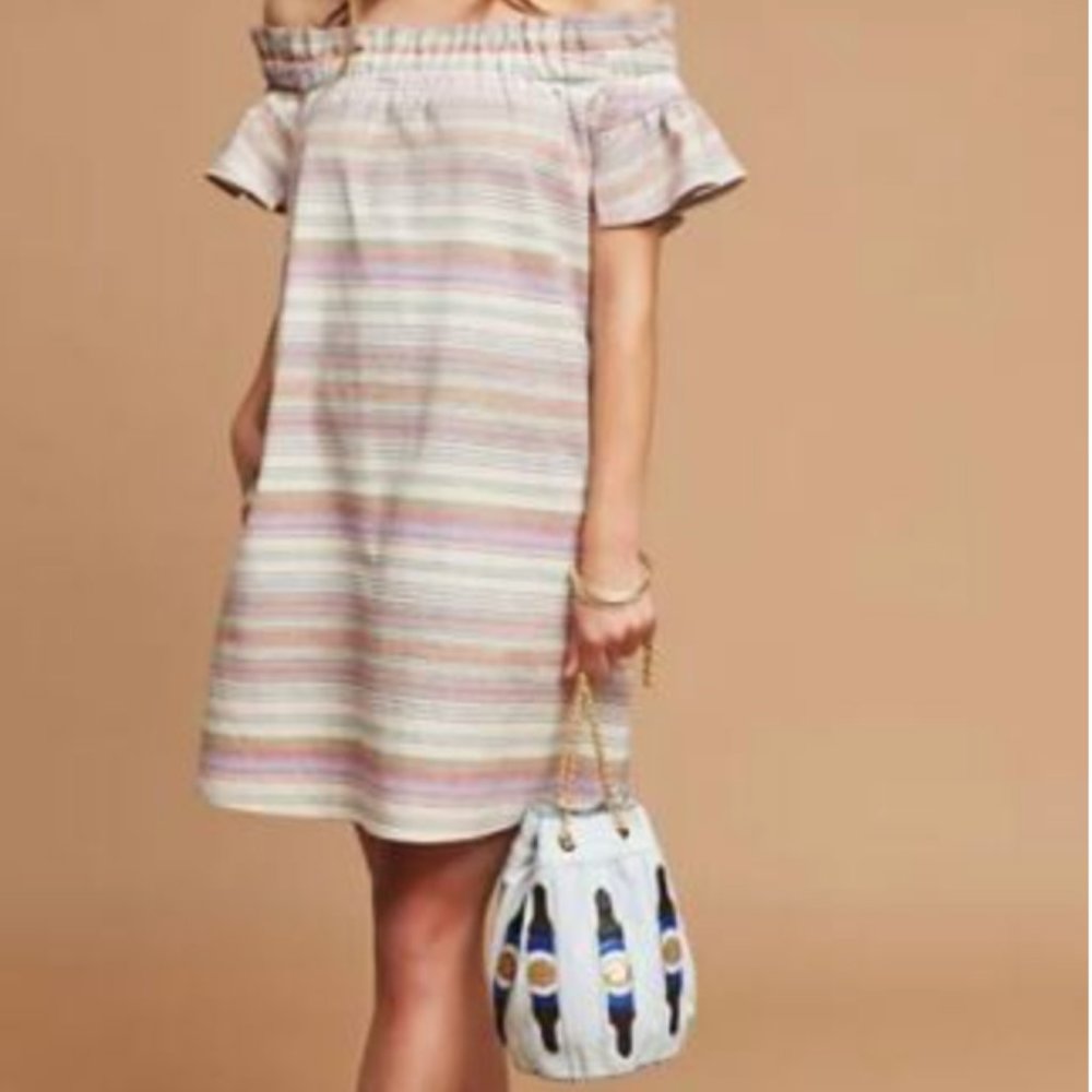 Corey Lynn Calter multicolor stripe off-the-shoulder dress, Size S - Picture 8 of 10